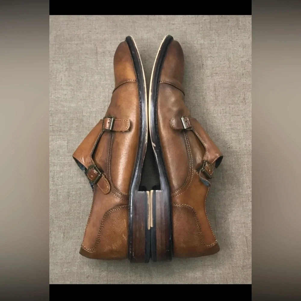 Aston Grey Bussiere Men's Dress Shoes Double Monk Strap Brown Leather Size 10